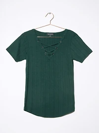 Women's Lace Up Ribbed Tee