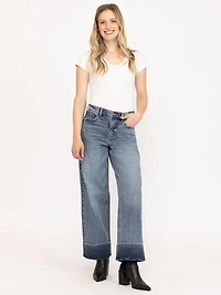 Women's Medium Wash Self High Hem Rise Wide Leg Jeans