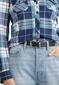Women's Black PU Triple Silver Ring Belt