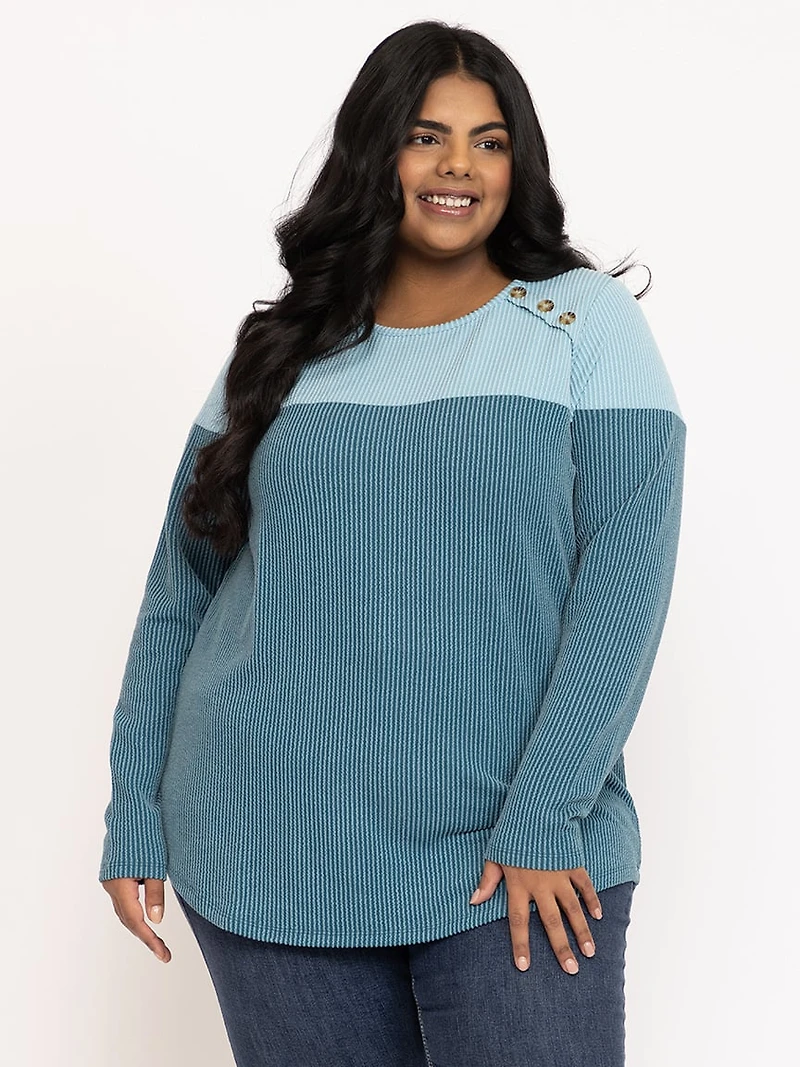 Women's Wavy Rib Colour Block Top