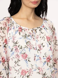 Women's Floral Mesh Peasant Top