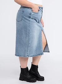 Women's Plus High Rise Midi Skirt with Front Slit