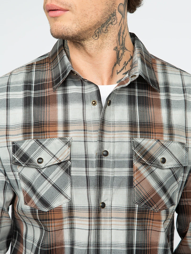 Men's Roll Sleeve Plaid Shirt