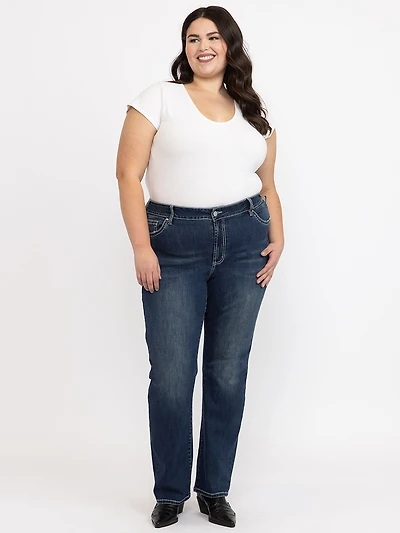 Women's Plus Medium Dark Wash Embellished Straight Jeans