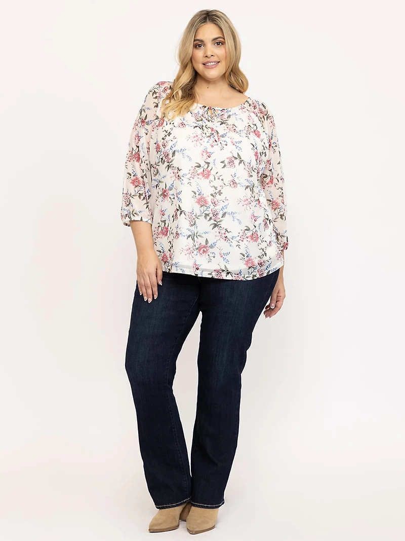Women's Floral Mesh Peasant Top