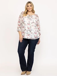 Women's Floral Mesh Peasant Top