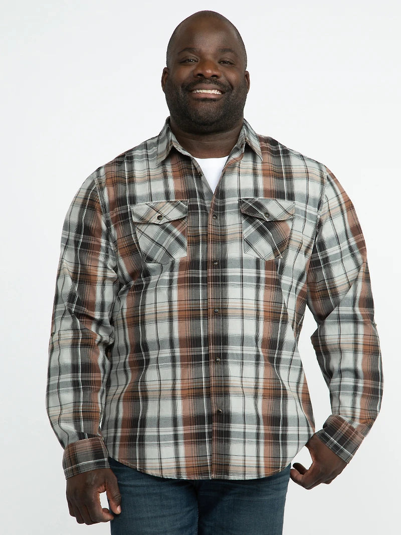 Men's Roll Sleeve Plaid Shirt