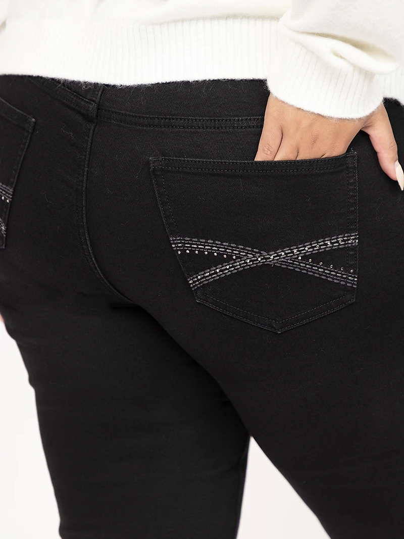 Women's Plus Embellished Black Straight Leg Jeans