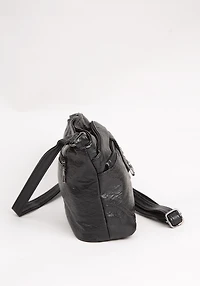Washed PU Crossbody w Front Buckle