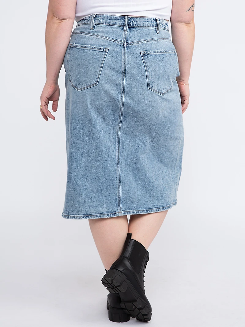Women's Plus High Rise Midi Skirt with Front Slit