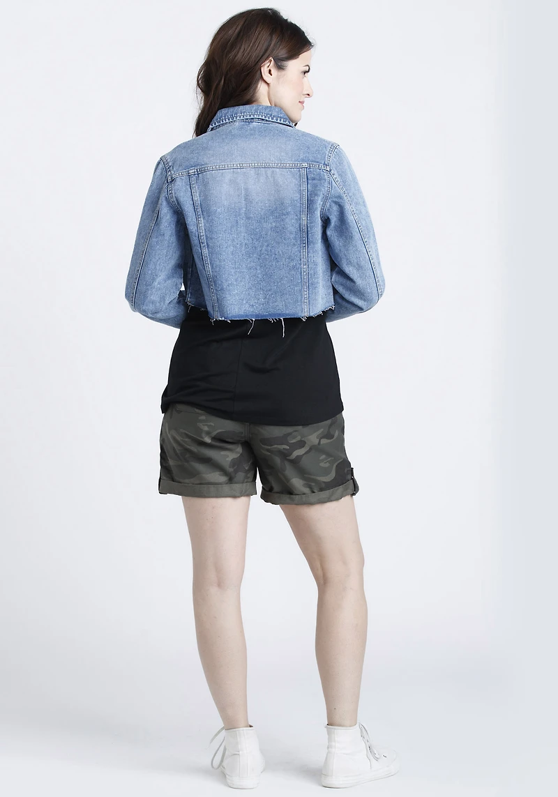 Women's Cropped Raw Hem Jean Jacket