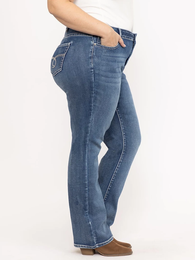 Women's Plus Medium Wash Embroidered Baby Boot Jeans