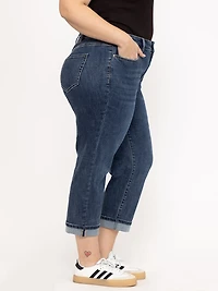 Women's Plus Medium Dark Wash Cuffed Girlfriend Jeans