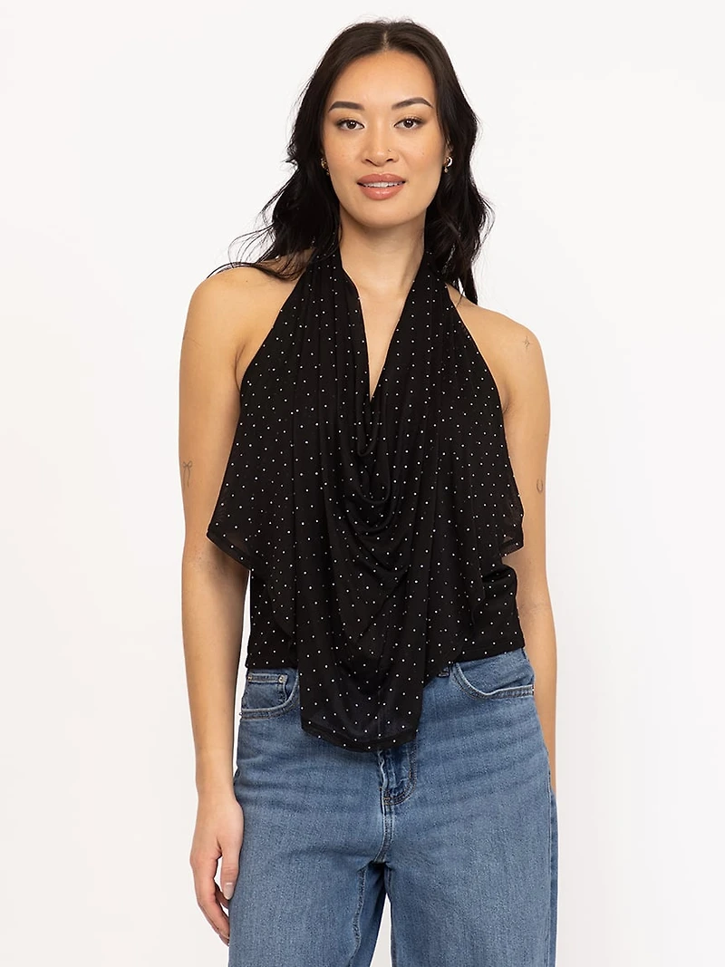 Women's Studded Mesh Halter Tank