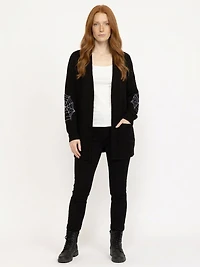 Women's Ribbed Cardigan With Embroidery