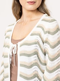 Women's Wave Stitch Tie Front Cardigan