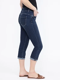 Women's 2 Button Dark Washed Jean Capri