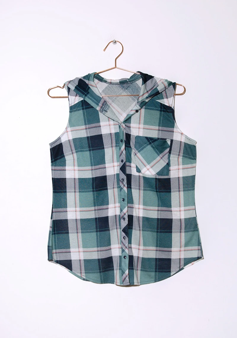 Women's Sleeveless Plaid Hoodie