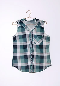 Women's Sleeveless Plaid Hoodie