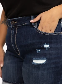 Women's Plus Cuffed Distress Midi Short