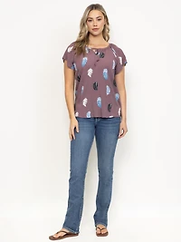 Women's Feather Tie Neck Peasant Top