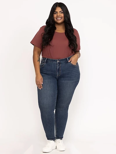 Women's Plus Medium Wash 2 Tone Stitch Skinny Jeans