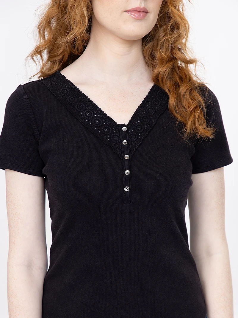 Women's Washed Ribbed Henley Tee