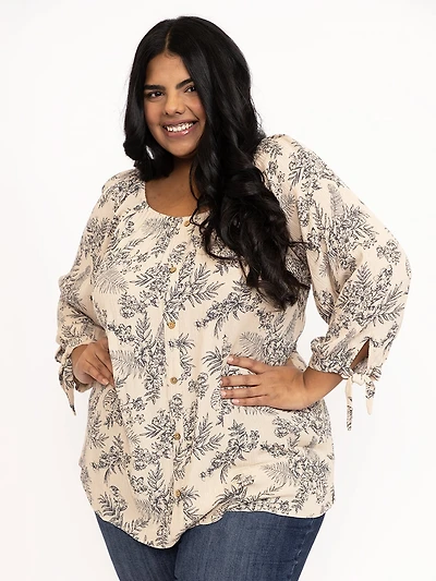 Women's Leaf Print Peasant Top