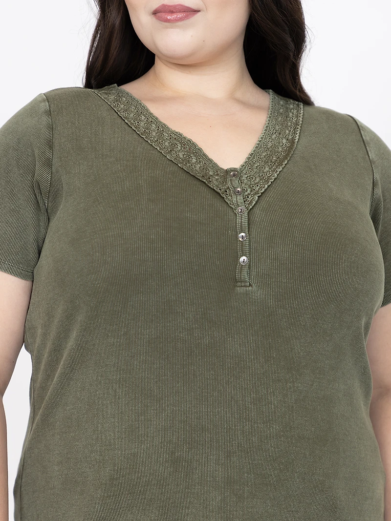 Women's Washed Ribbed Henley Tee
