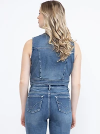 Women's V-neck Cropped Denim Vest