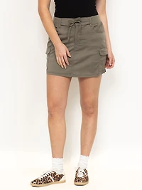 Women's Light Olive Knit Waist Cargo Mini Skort