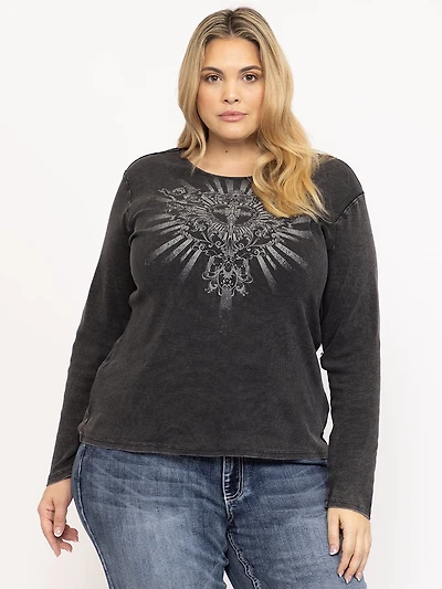 Women's Washed Rib Ornate Heart Tee