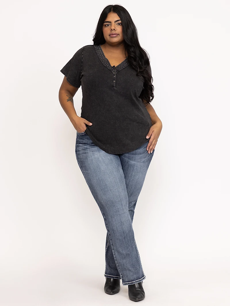 Women's Washed Rib Henley Tee