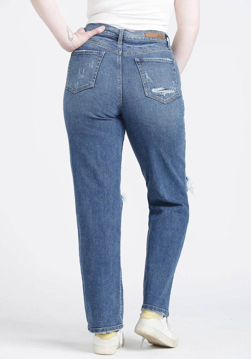 Women's Super High Rise Destroyed Dad Jean