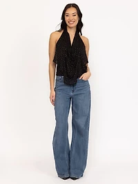 Women's Studded Mesh Halter Tank