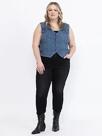 Women's V-neck Cropped Denim Vest
