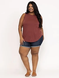 Women's Plus Dark Wash Mid Rise Double Cuffed Midi Short