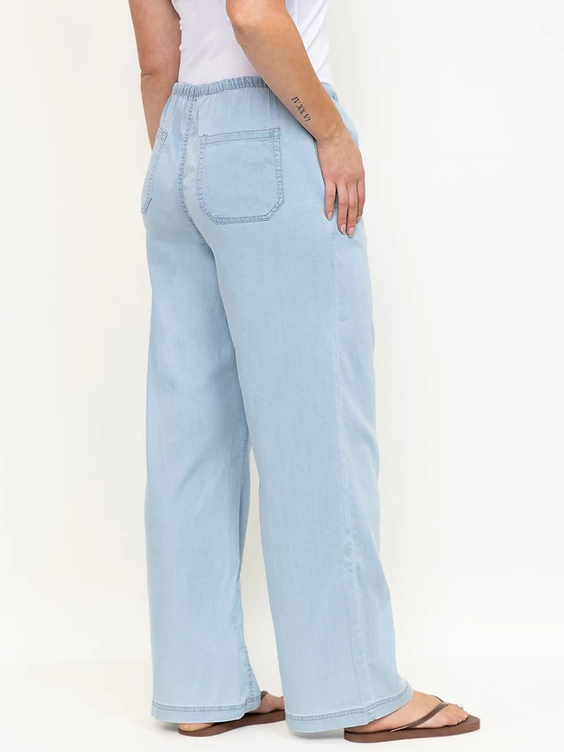 Women's Regular Rise Tie Front Pull-on Wide Leg Jeans