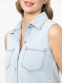 Women's Sleeveless Knit Denim Shirt
