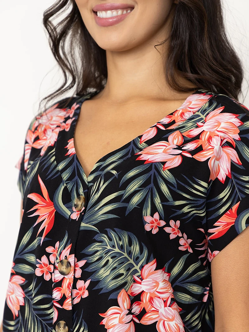 Women's Tropical Button Front Top