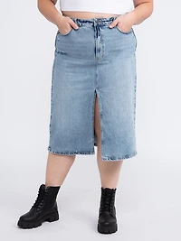 Women's Plus High Rise Midi Skirt with Front Slit