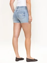 Women's Light Wash Shortie with Bow Embroidery