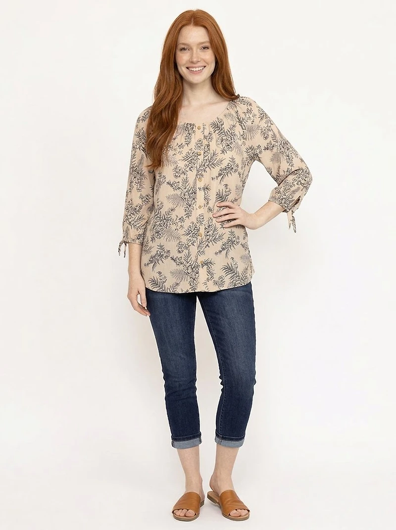 Women's Leaf Print Peasant Top