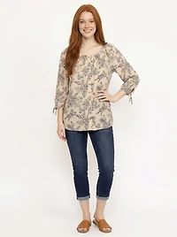 Women's Leaf Print Peasant Top
