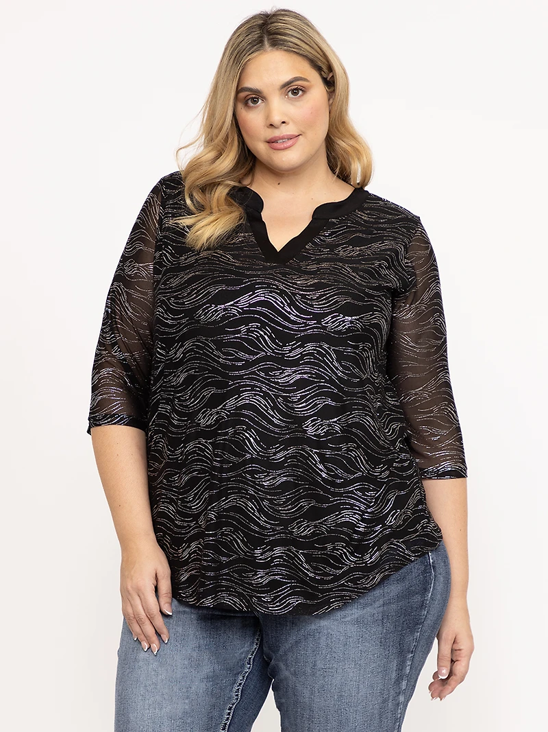 Women's Mesh V neck Blouse