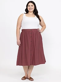 Women's Button Front Midi Skirt