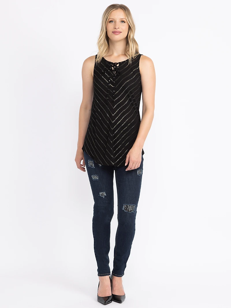 Women's Metallic Cross Neck Tank