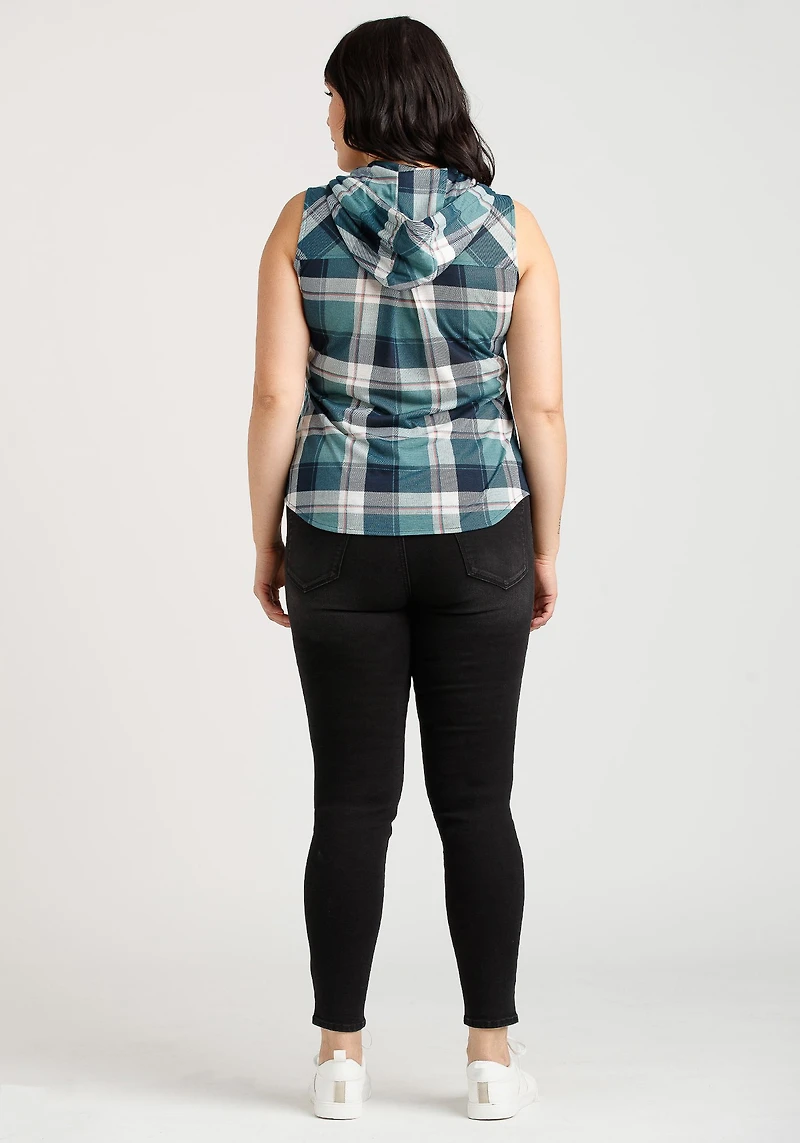 Women's Sleeveless Plaid Hoodie