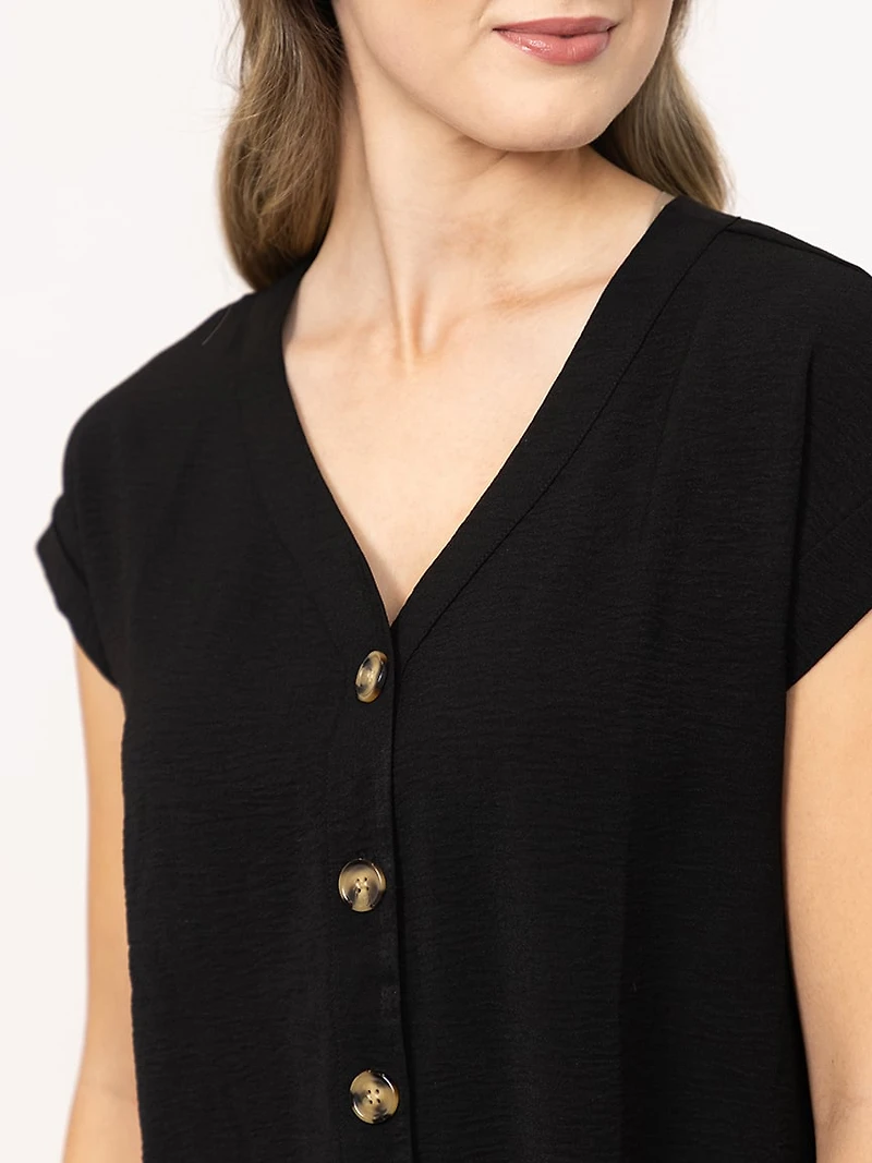Women's Solid Button Front Top