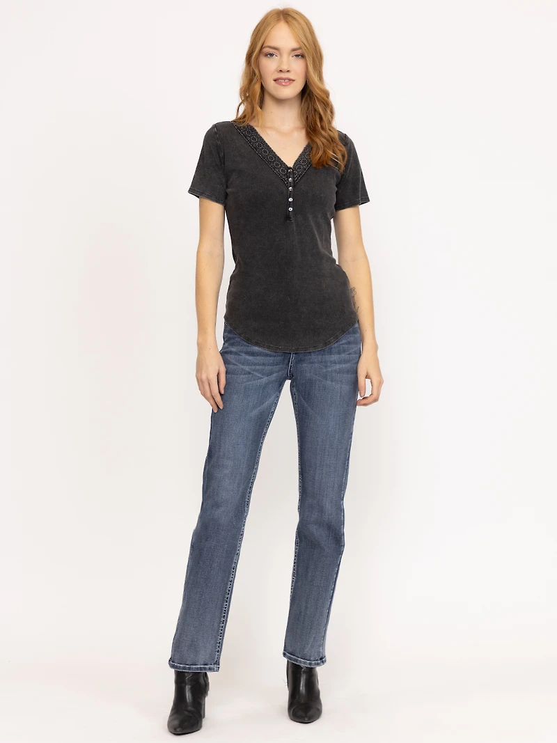 Women's Washed Rib Henley Tee